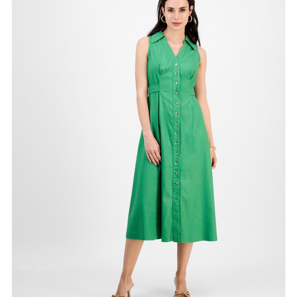 INC International Concepts Vibrant Green Button-Down Midi Dress